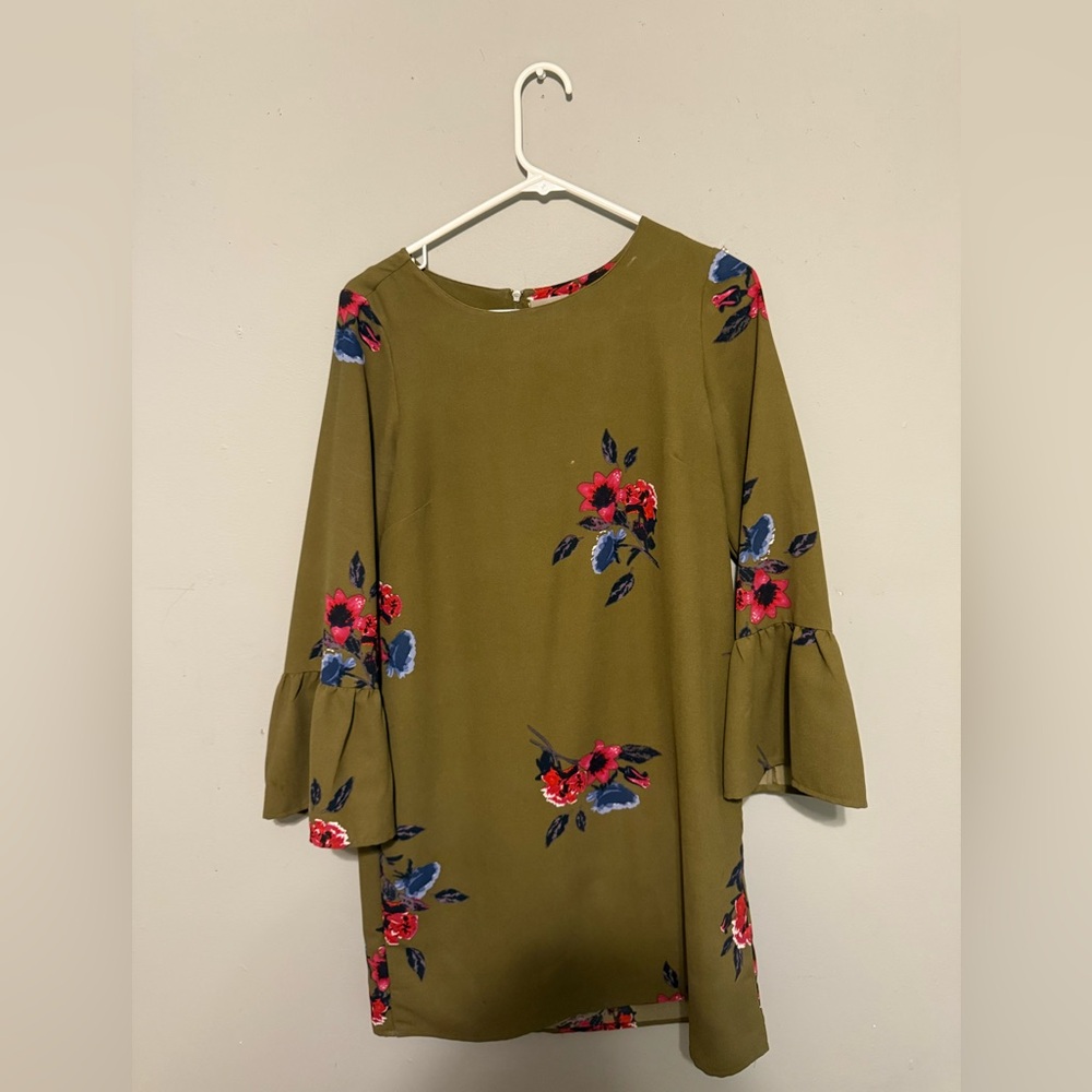 Vero Moda Olive Floral Long Sleeve Dress